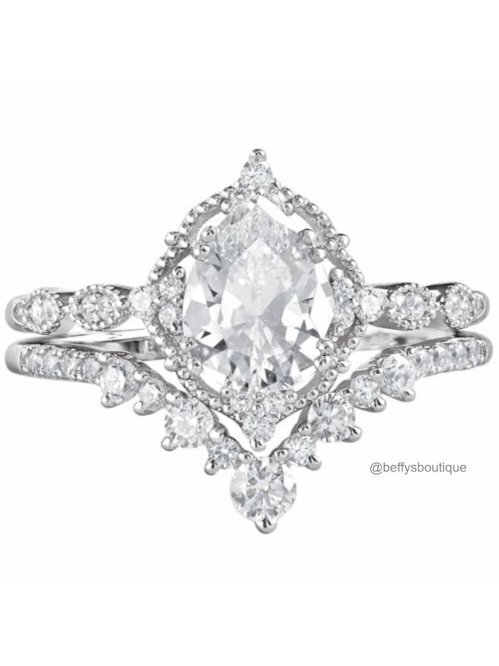 Moissanite Wedding Ring Set 925 Sterling Silver Teardrop Bridal